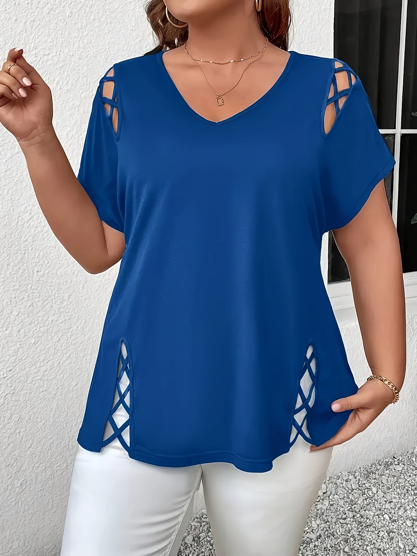 Women's V-Neck Short Sleeve T-Shirt Set, Lightweight, Casual, Spring/Summer