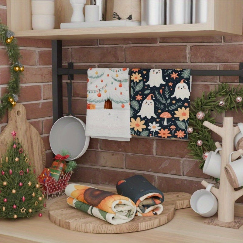 Set of 4 Winter Holiday Kitchen Towels 45x66 cm Snowmen Snowflakes Deer