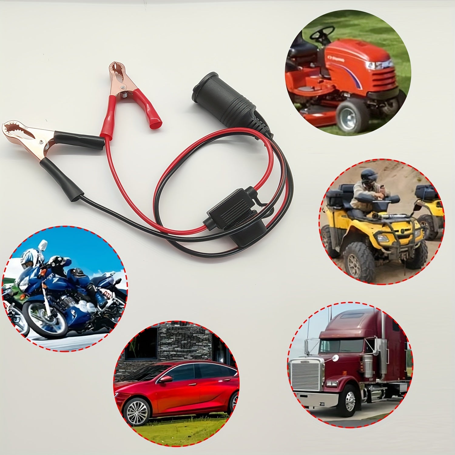 Female Car Battery Adapter Extension Cable with 10A Fuse and Alligator Clips