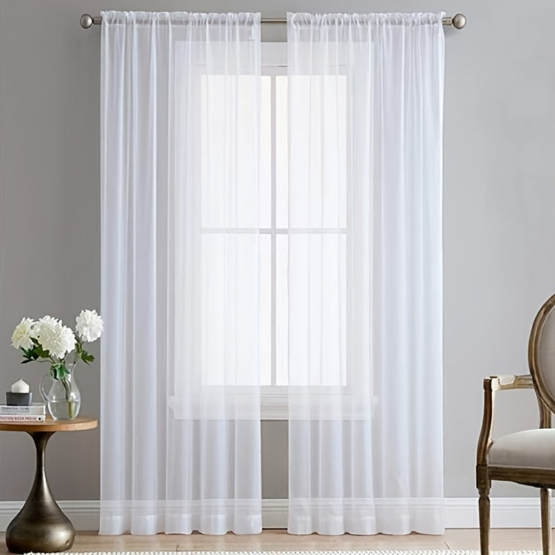White Sheer Voile Curtains 2 Panels for Kitchen Bedroom Living Room Breathable Window Treatment