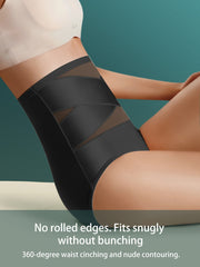 Panties moldeadoras de cintura alta para mujer con malla de contraste para control del abdomen y levantador de glúteos