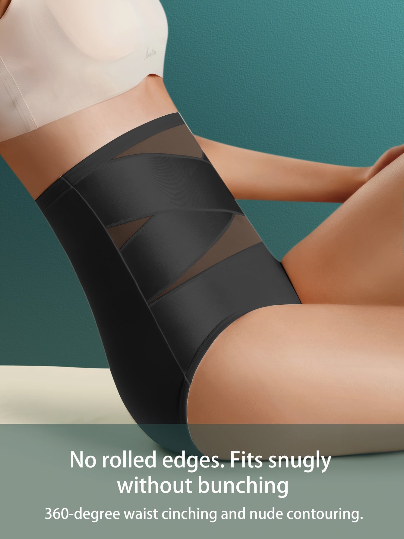 Panties moldeadoras de cintura alta para mujer con malla de contraste para control del abdomen y levantador de glúteos