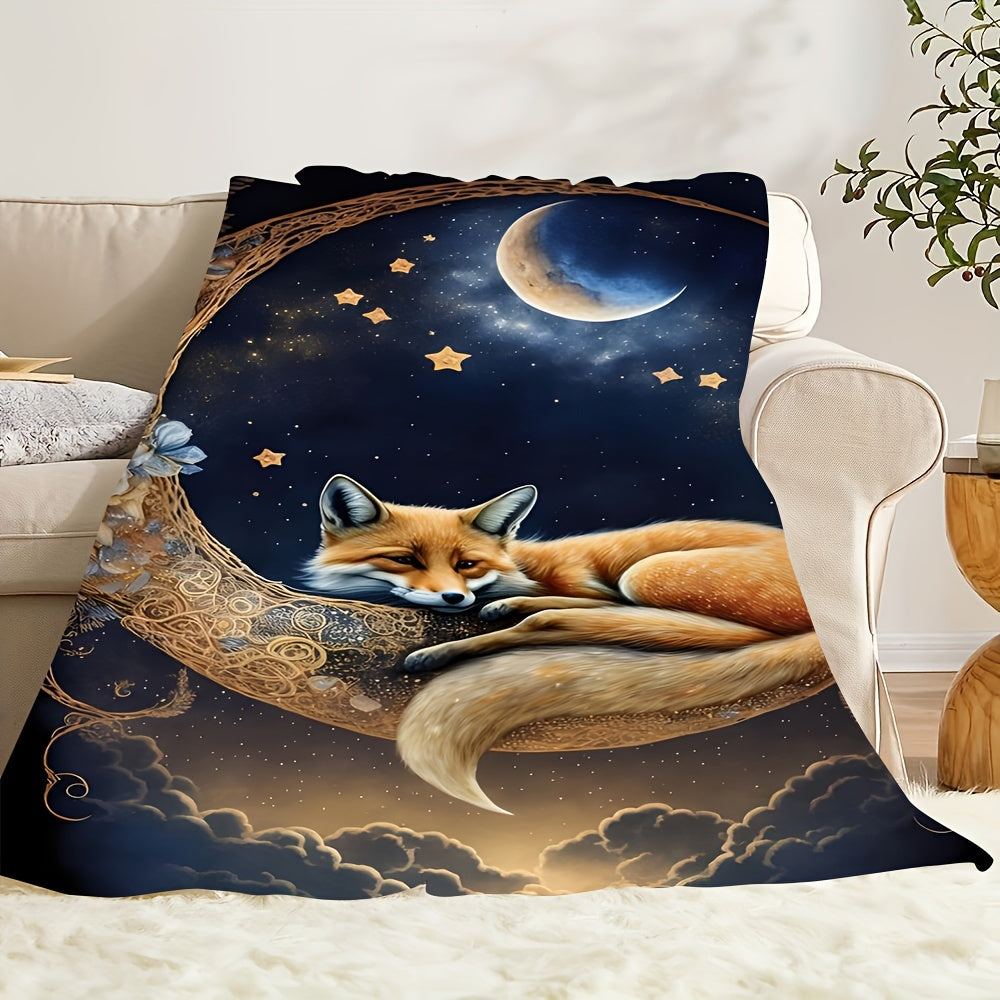 Animal Themed Flannel Throw Blanket Woven Polyester Stain Tear Resistant All Seasons