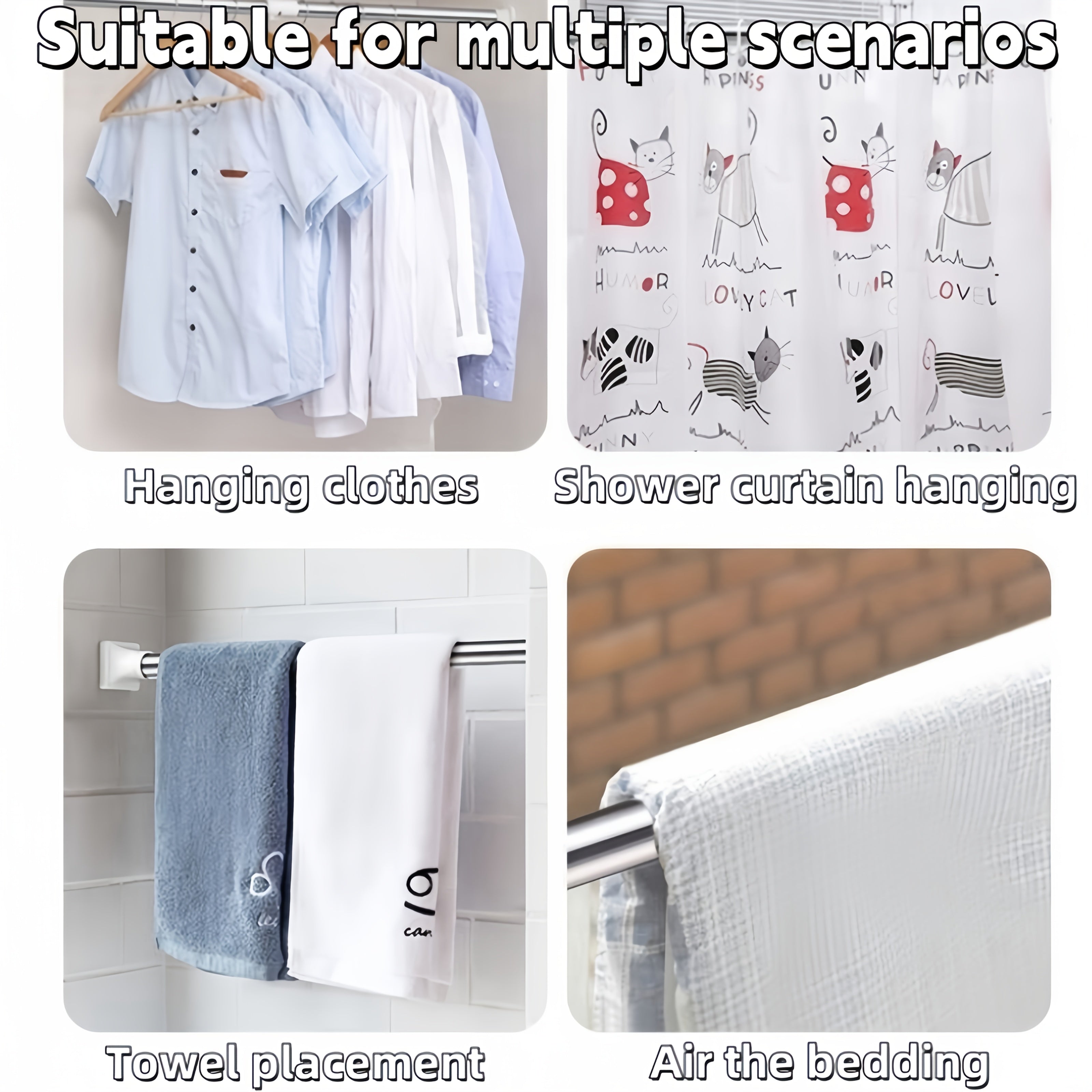 Telescopic Clothes Drying Pole No Holes Shower Curtain Rack for Bathroom Balcony