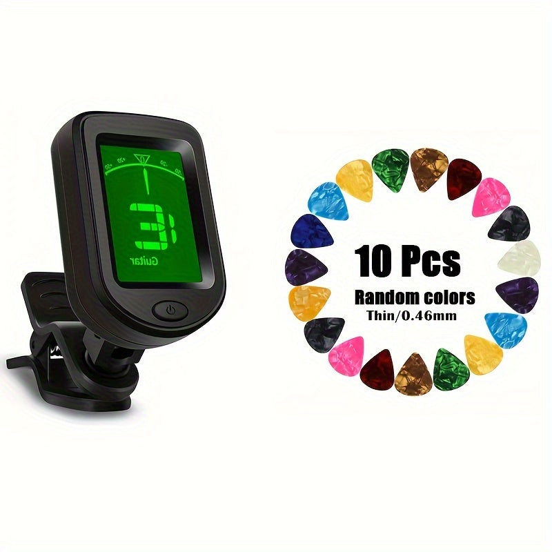 Clip-On Guitar Tuner with 360-Degree Display Black Battery Powered