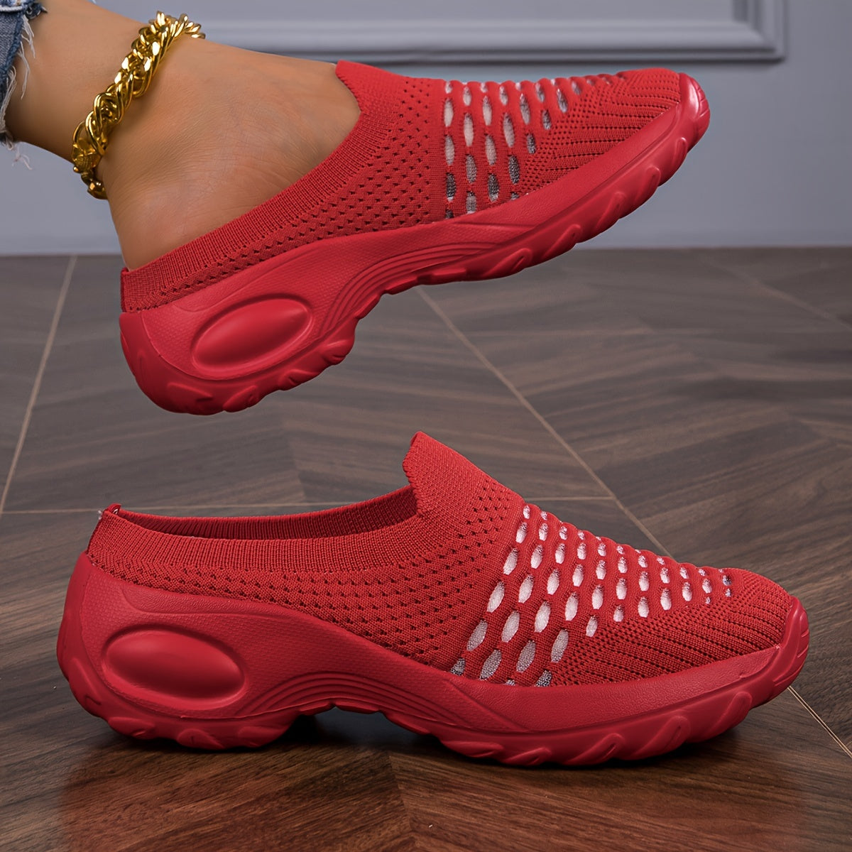 Women's Slip-On Backless Sneakers Breathable Knit Mesh Casual Shoes Plus Size