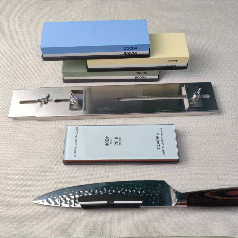 Oshxona uchun sozlanadigan ikki tomonlama shisha moy toshi, po'lat pichoq klipi bilan, 4 o'lcham