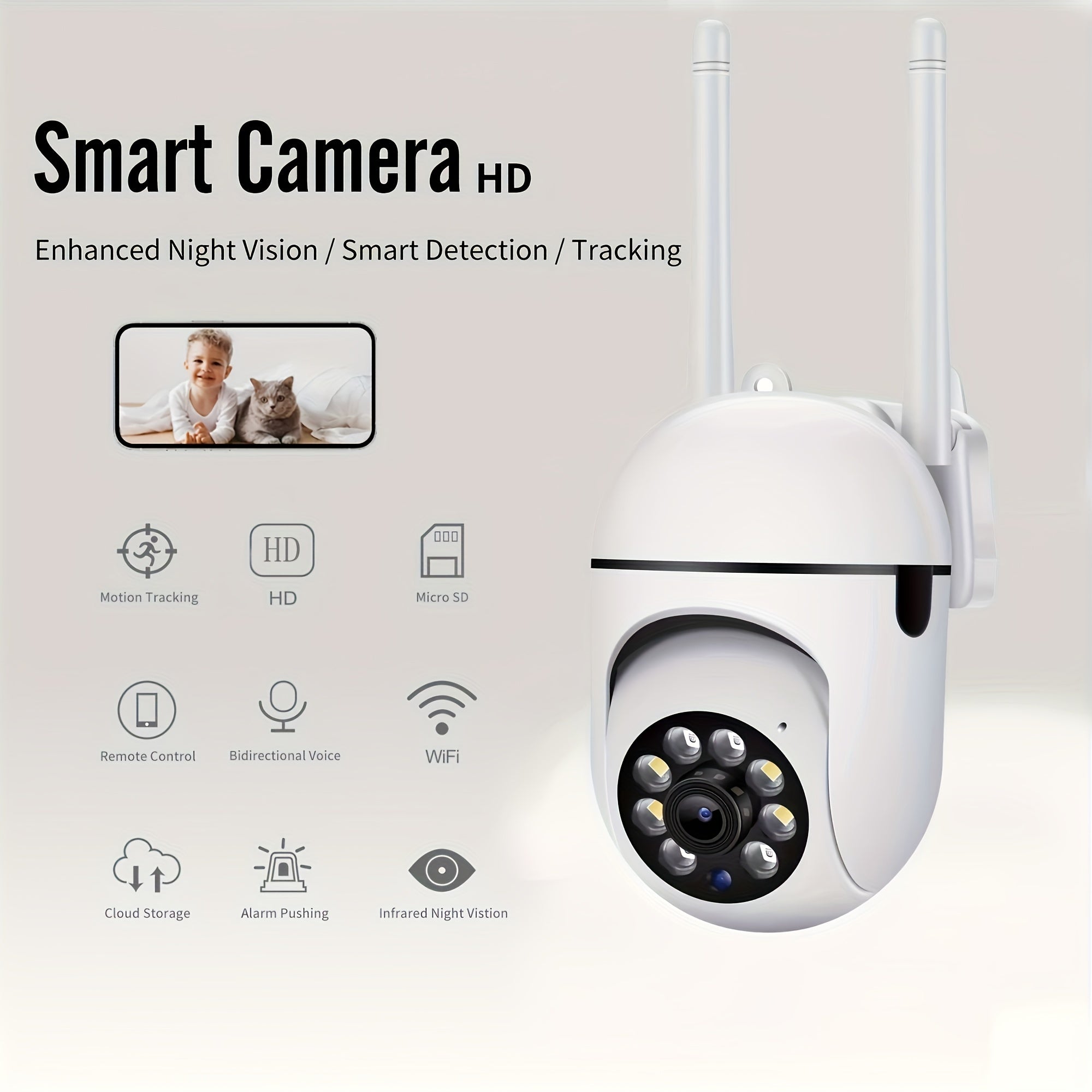 White Night Vision Security Camera with Wi-Fi HD Indoor Outdoor Pan Tilt Zoom
