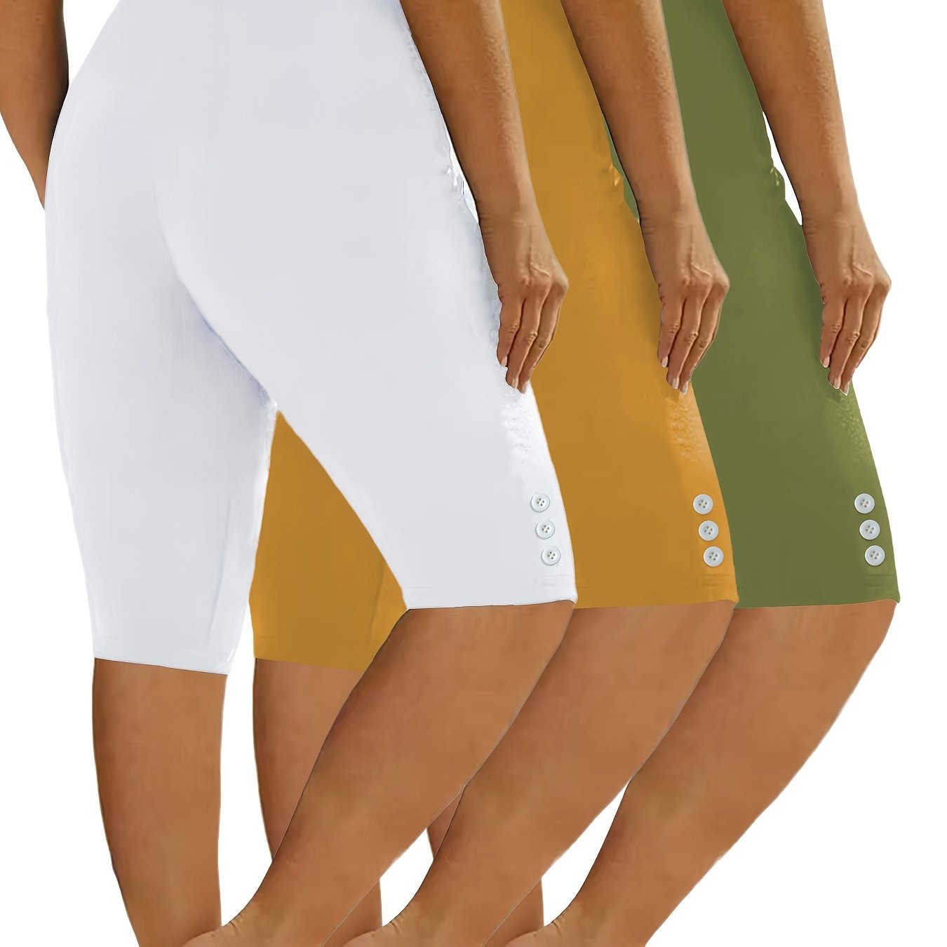 Women's Casual Sports Leggings Shorts 3-Pack, Stretchy, Breathable, Comfortable