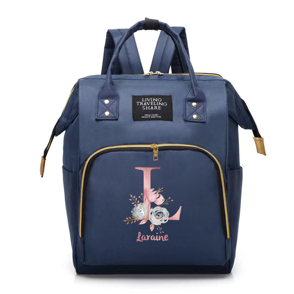 Customizable Mommy Backpack with A-Z Initial Spacious Diaper Bag Oxford Fabric