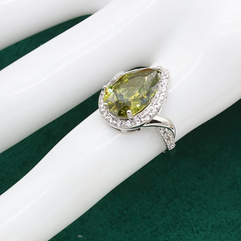 Olive Green Zirconia Jewelry Set for Women with Necklace Earrings Bracelet and Adjustable Ring