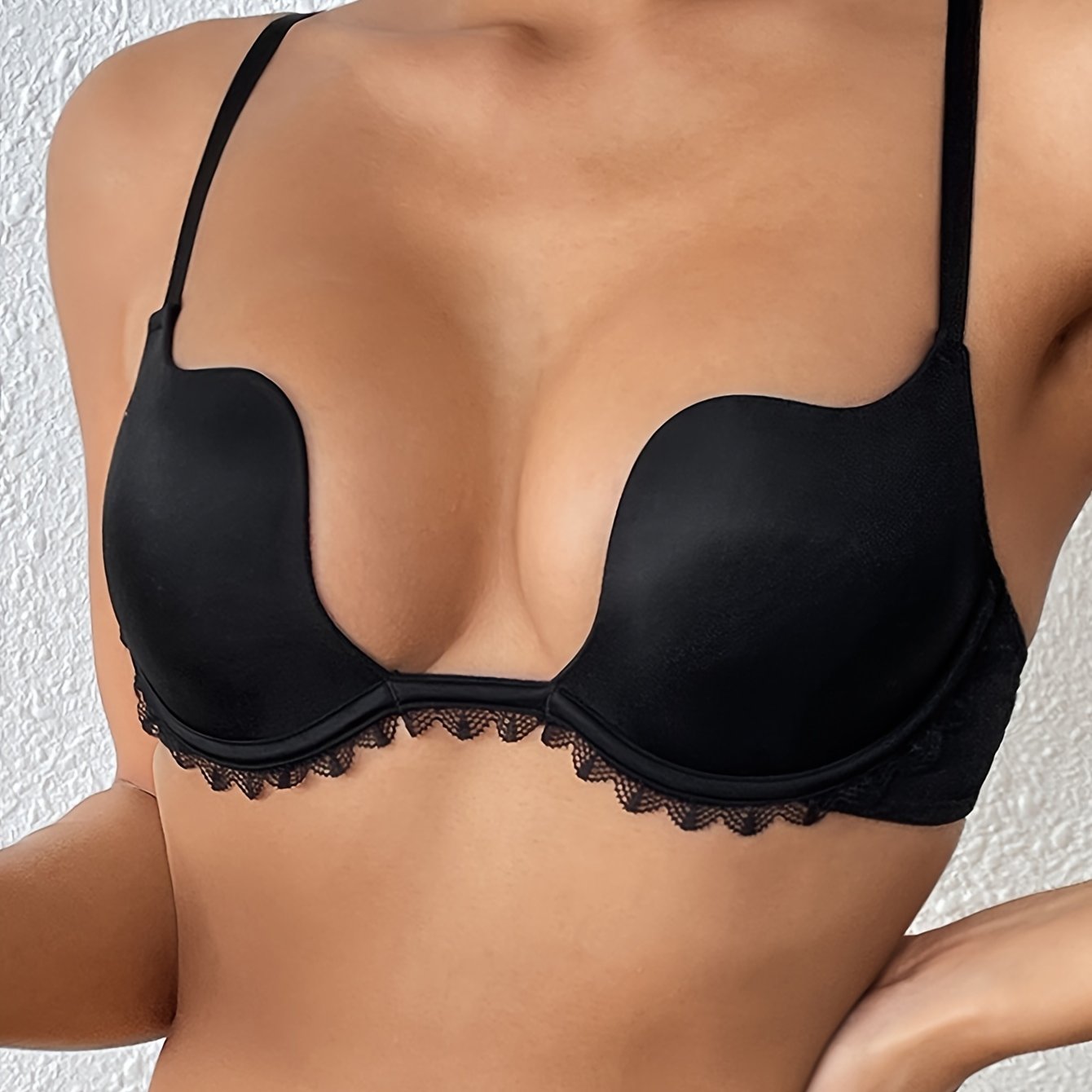 Women's Lace Trim Plunge Underwire Bra Comfortable Sexy