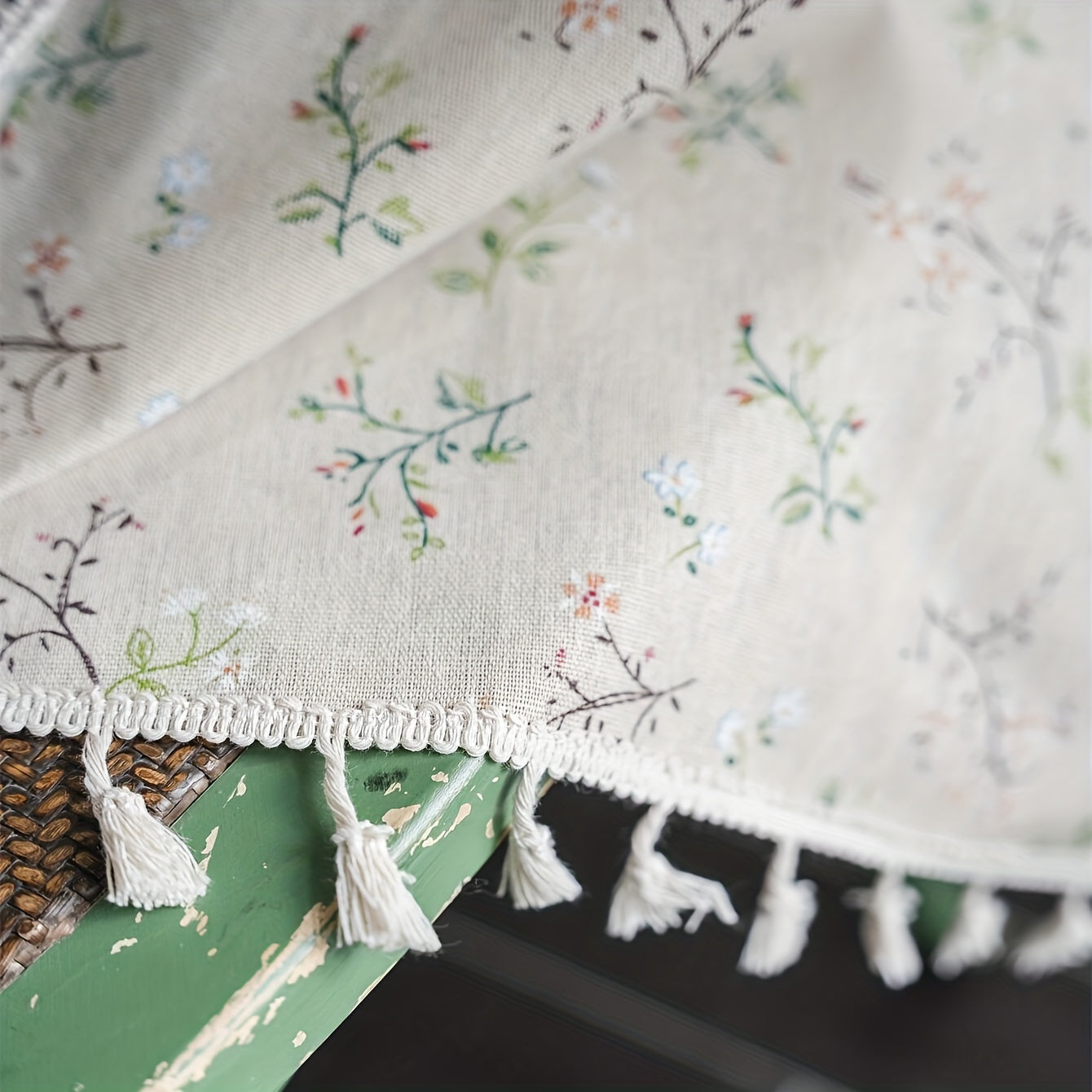 Bohemian Floral Milk-White Linen Curtain with Semi-Shading for Living Room Bedroom Office