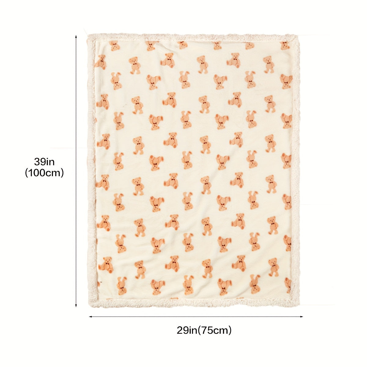 Fleece-Lined Plush Blanket with Bear and Cow Pattern for Kids and Adults