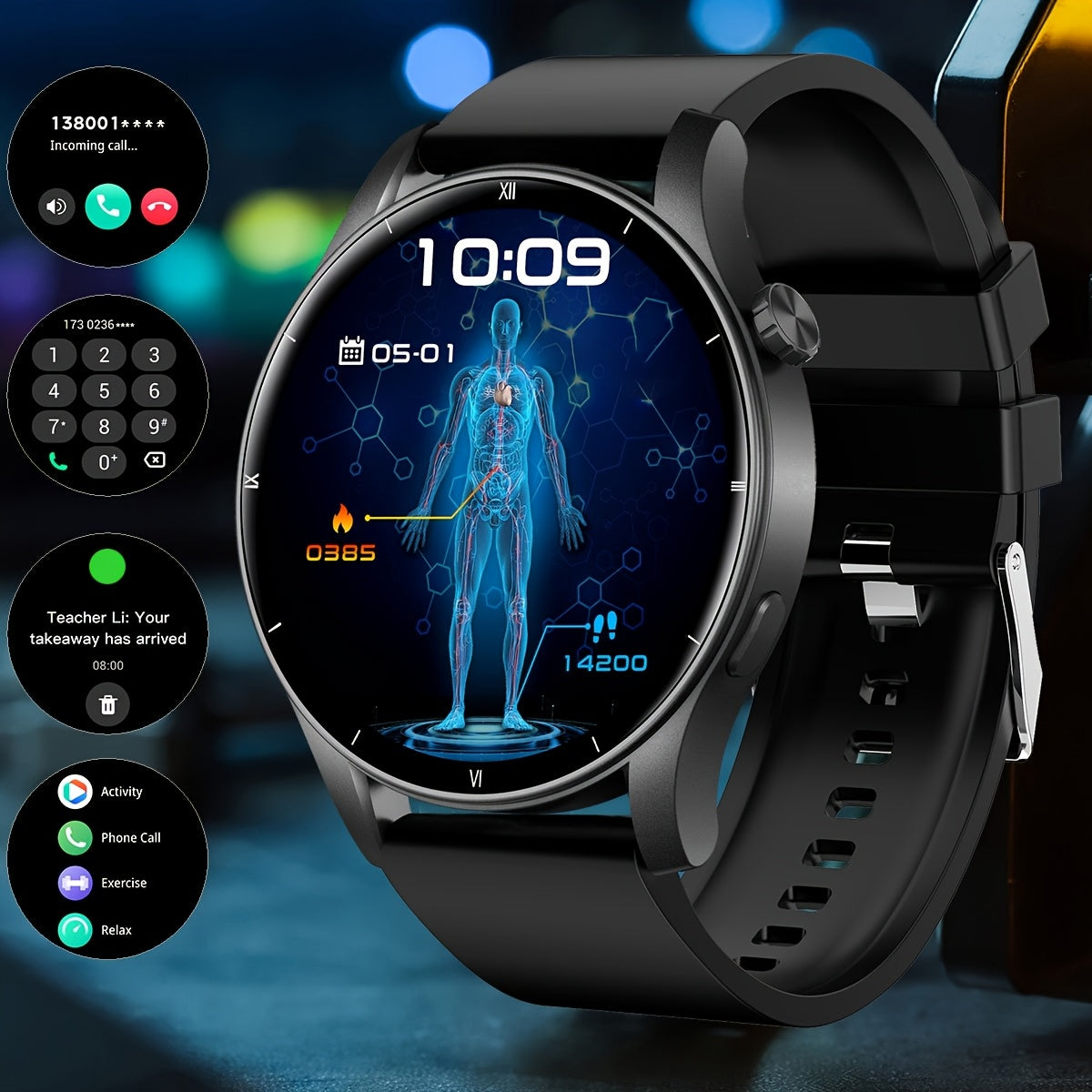 Men's Smartwatch Touch Screen Wireless Connectivity 1.39 Inch Silicone Band