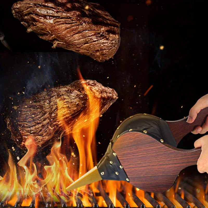 Rustic Brown Hardwood and Faux Leather Fireplace Bellows for Outdoor Cooking