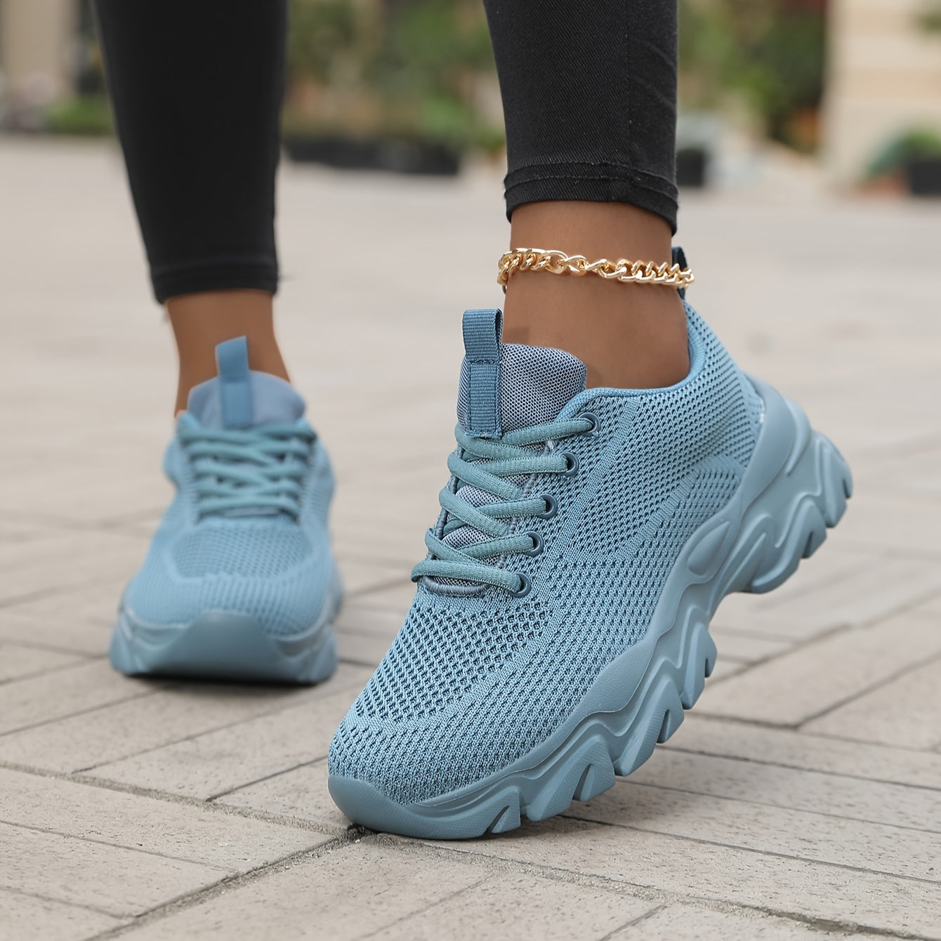 Women's Lace Up Casual Sneakers Platform Breathable Mesh Running Shoes
