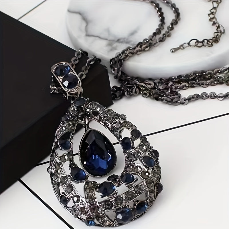 Zamonaviy Uzoq Sviter Marjon, Qadimiy Charm va Suv Tomchisi Pendanti bilan - Mis va Kubik Zirconiya Toshlaridan Iborat, Norasmiy va Partiya Kiyimlari Uchun Ideal