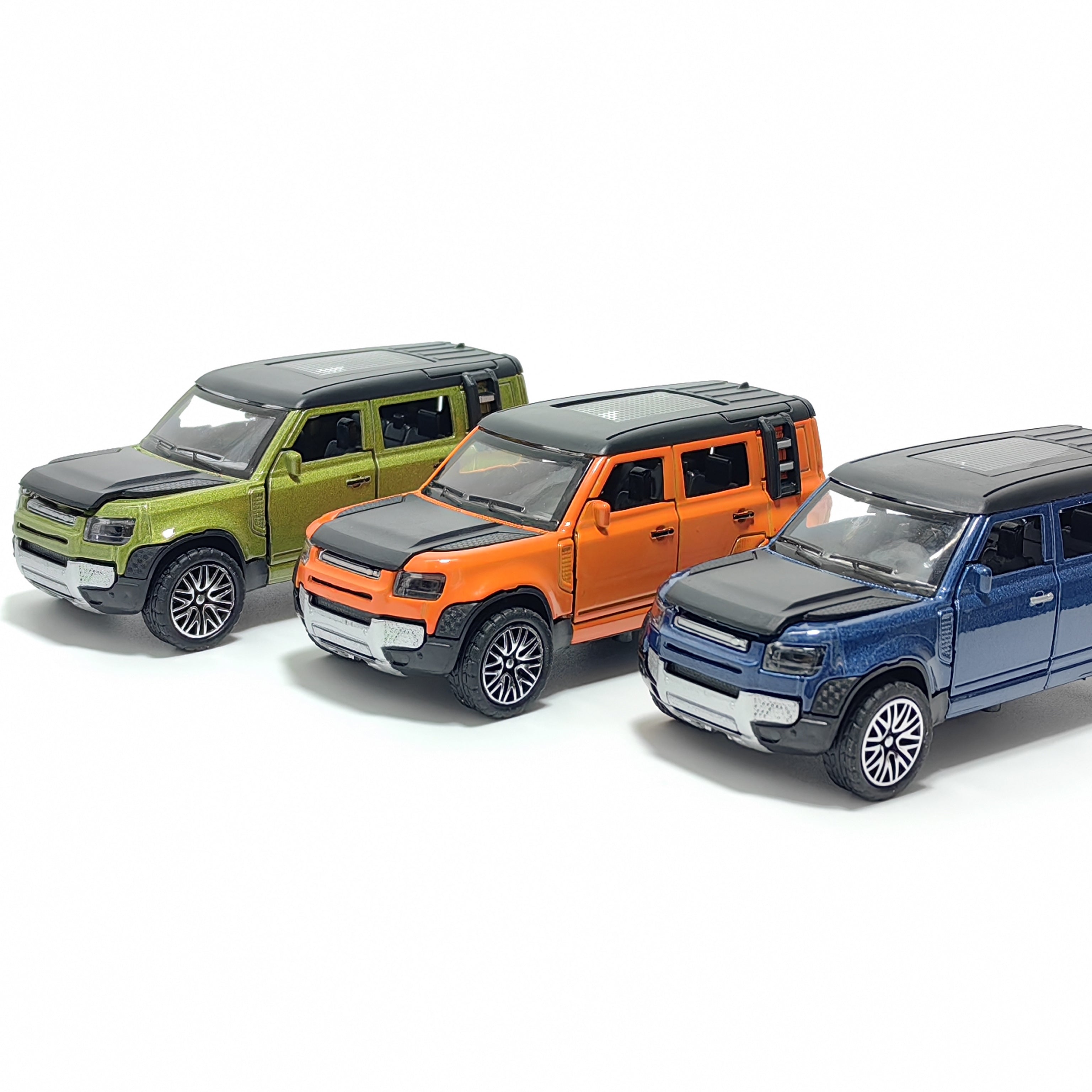 Modelo de coche deportivo de metal en azul y negro con puertas que se abren, ideal para exhibir y coleccionar