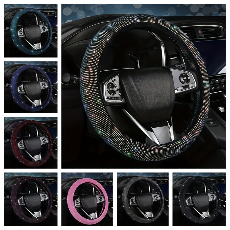 Sparkling Rhinestone Steering Wheel Cover 38cm Synthetic Fiber All-Season