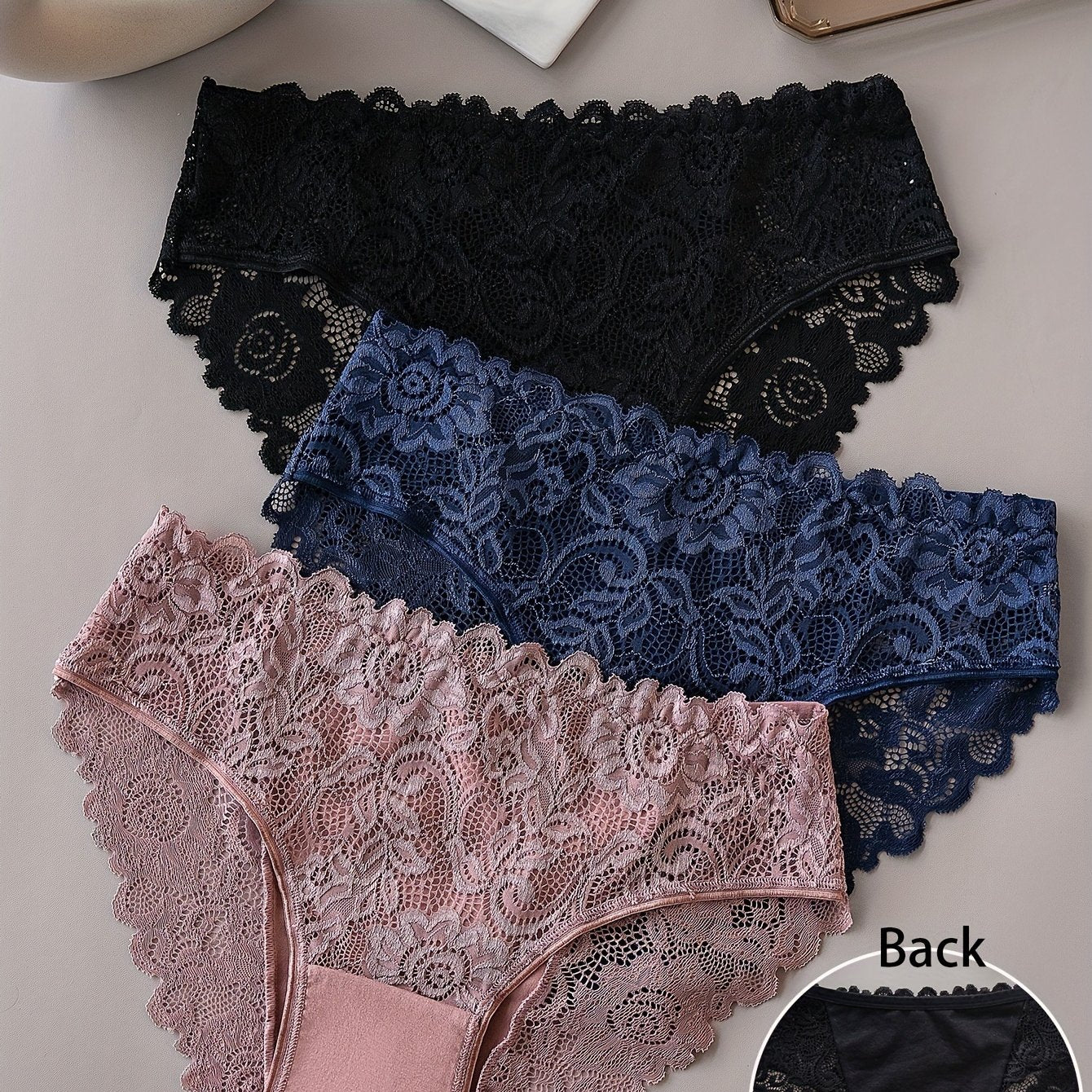 Women's Cotton Lace Briefs Set 3 Pieces Breathable Mid Rise Seamless Underwear