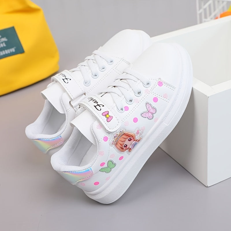 Girls White Cartoon Sneakers Low Top Rubber Sole EVA Insole Casual Spring Autumn