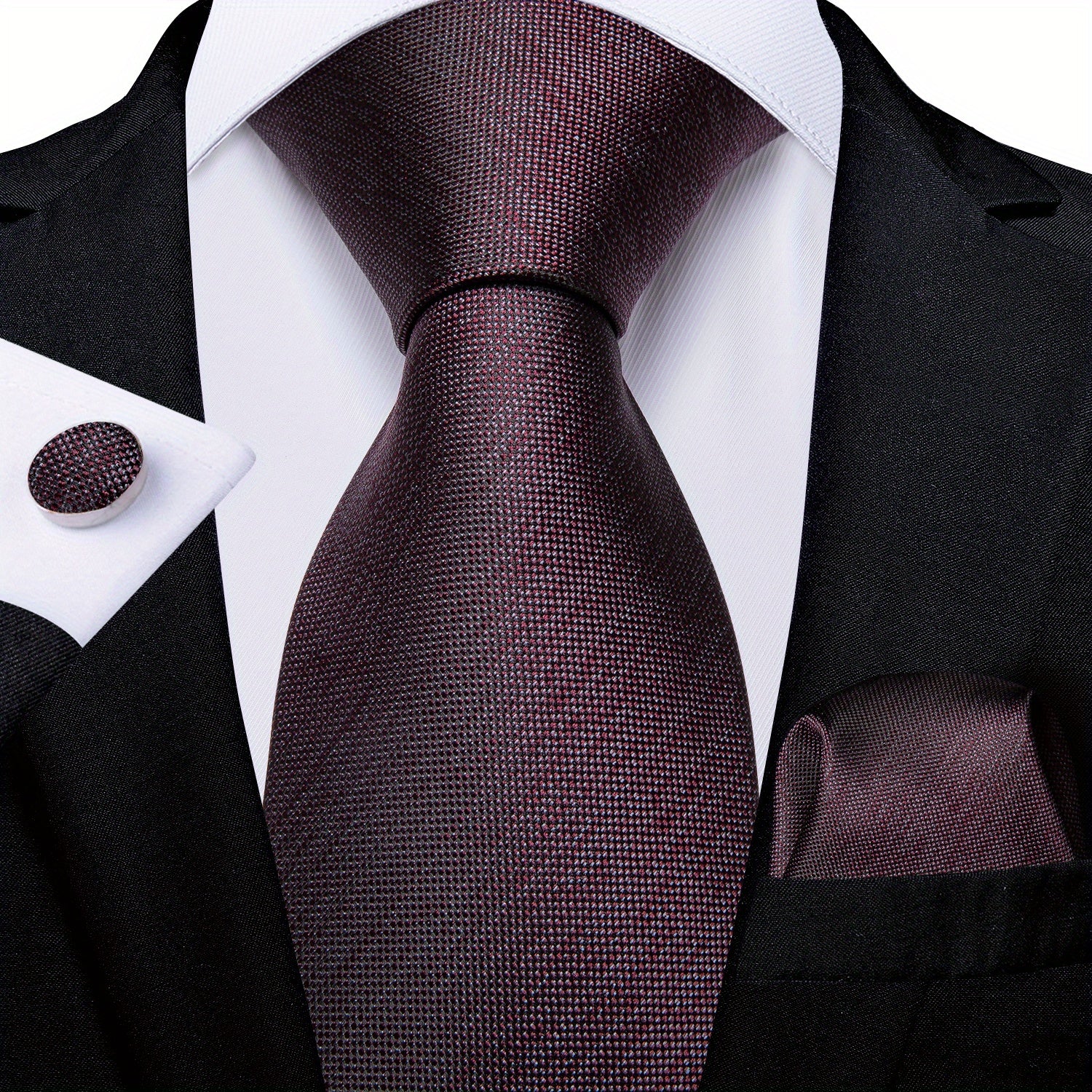 Men's Pink Solid Formal Tie Set with Handkerchief and Cufflinks for Weddings and Business