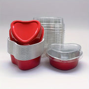 50 Heart-Shaped Aluminum Foil Cake Cups with Lids for Valentine's Day Weddings and Birthdays