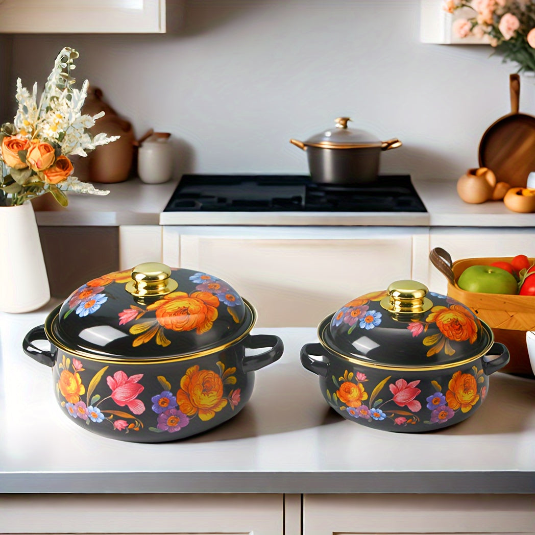 Olla de esmalte multiusos, gran capacidad, adecuada para cocinas de gas y eléctricas