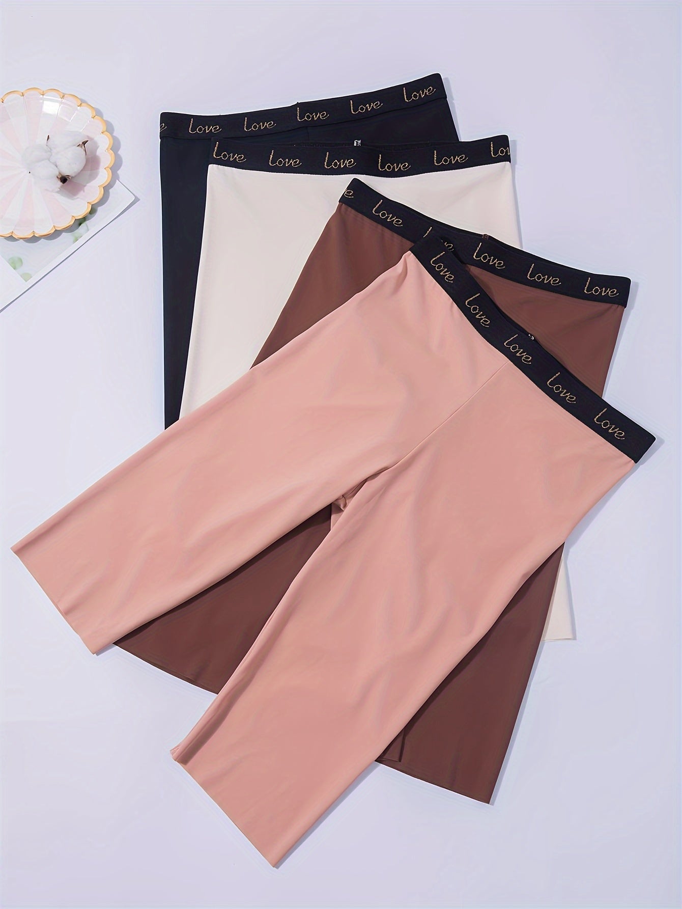 Women's Seamless Shaping Shorts High Support Stretch Comfort Letter Detail 4 Pack