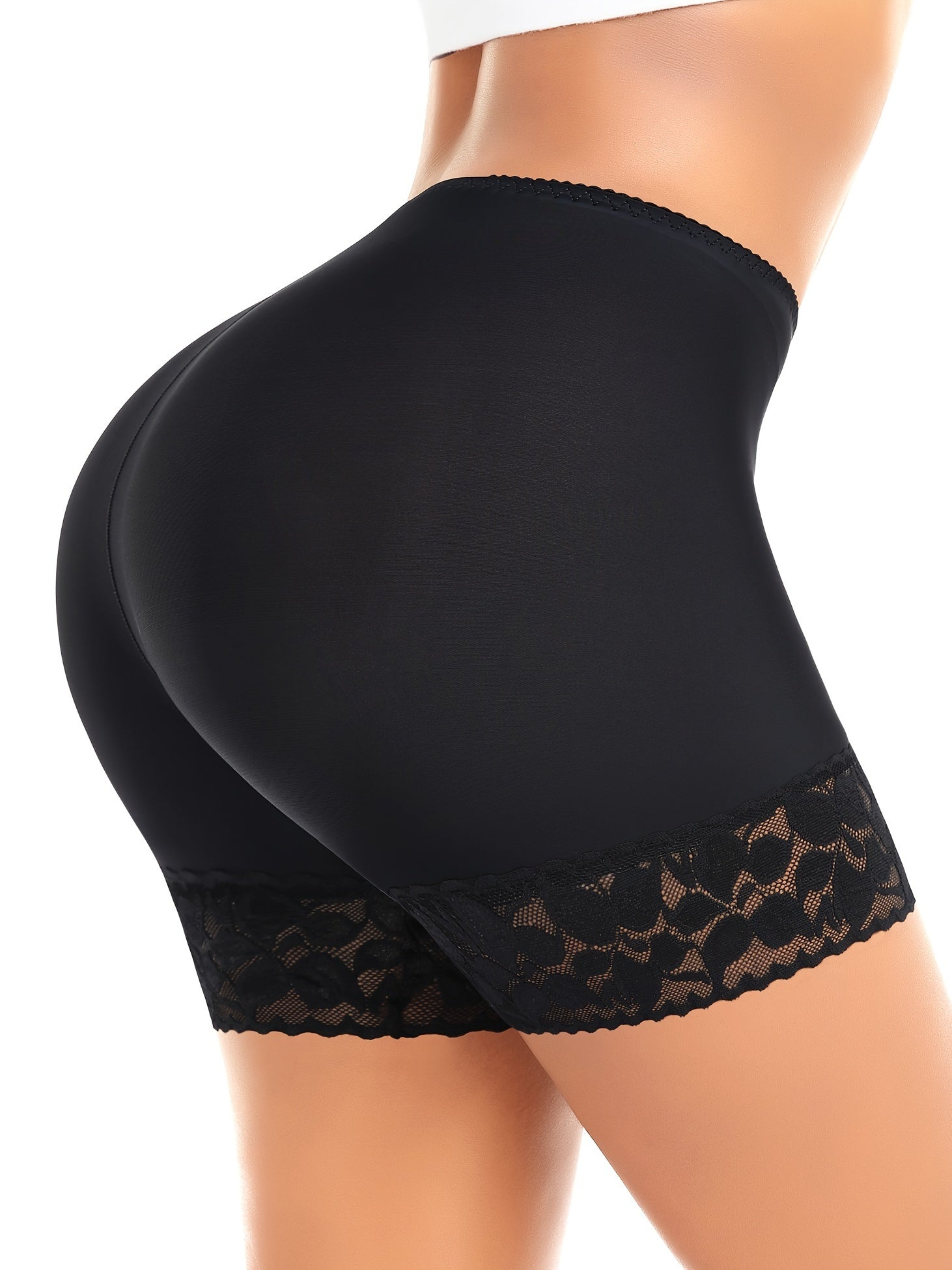 Women's Seamless Lace Boyshorts for Chafing Prevention Solid Color Nylon Spandex