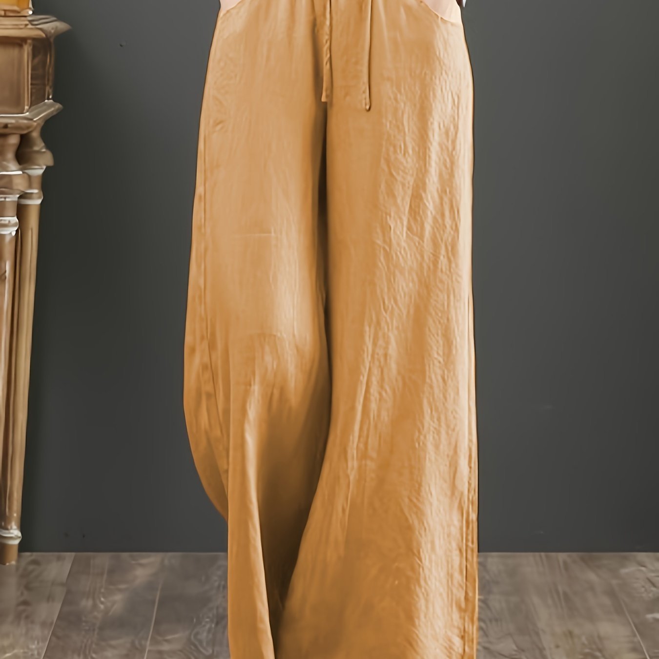 Pantalones de algodón de pierna ancha para mujer, de cintura alta y largo hasta el suelo, estilo de vacaciones, para todas las estaciones