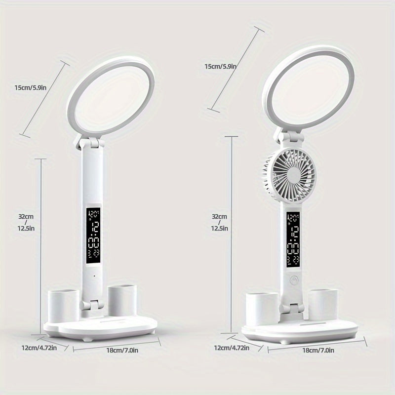LED Desk Lamp with Eye Protection, Touch Control, Foldable Design, Built-in Fan for Reading in Bed