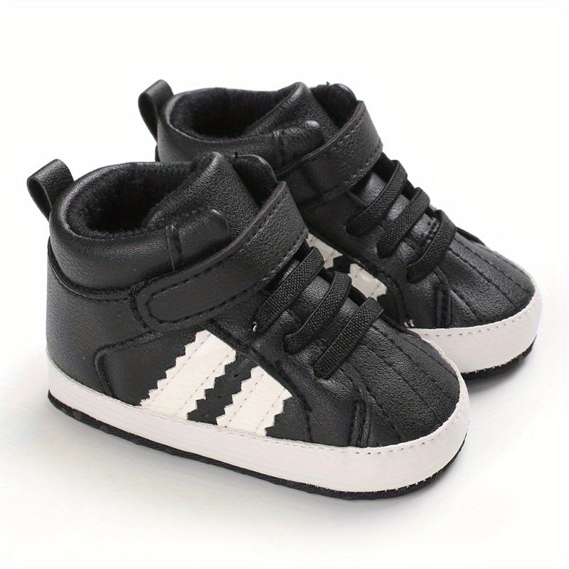 Newborn Toddler Boy's Striped PU Canvas Casual Shoes for First Steps and Crawling