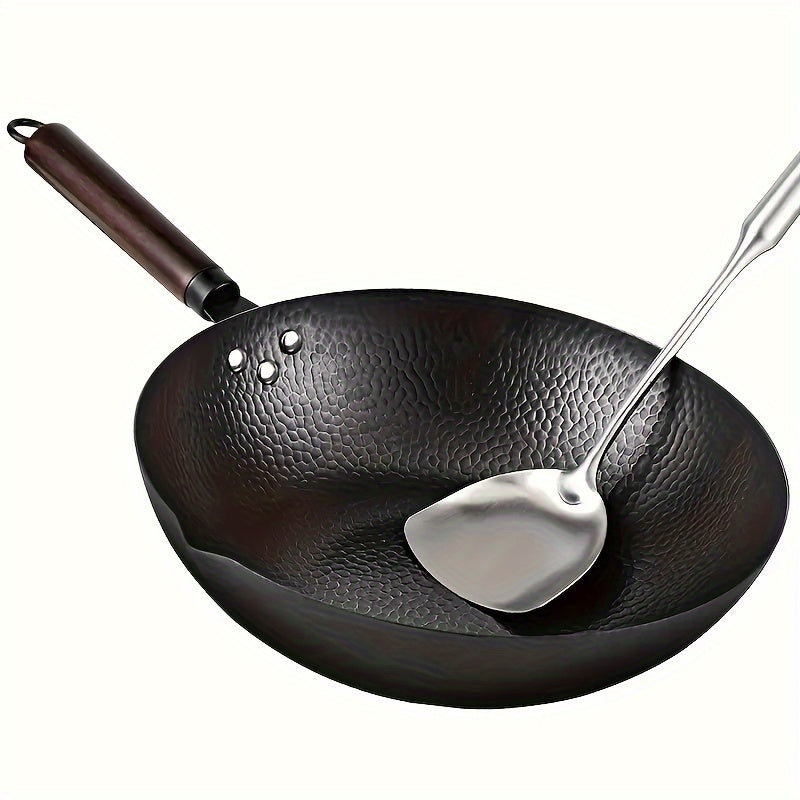 Sartén de hierro fundido para chef de 32cm, wok de fondo plano compatible con cocinas de gas e inducción