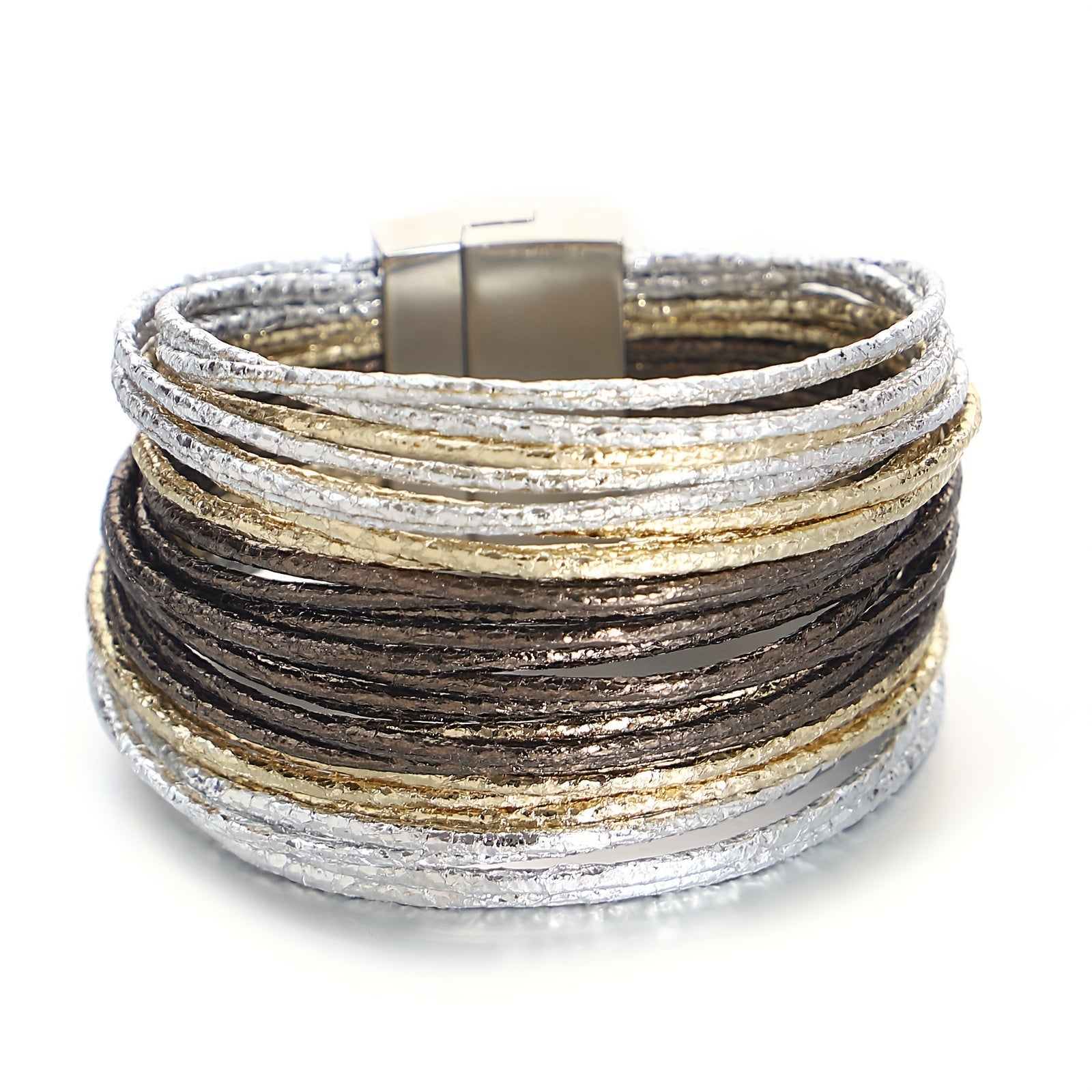 Multilayer Wrap Bracelet with Metallic Glitter Leather Magnetic Clasp for Men Women