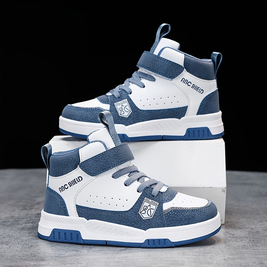 Kids High-Top Sneakers Fall Winter Casual Sports Shoes with Laces and Hook-and-Loop Fastener
