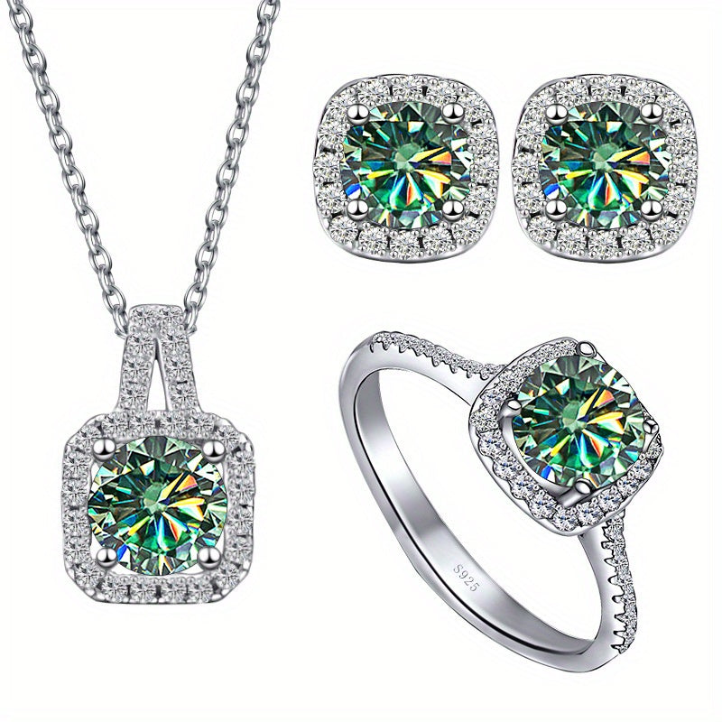 Moissanite Jewelry Set Earrings Necklace Ring 1ct Sterling Silver Gift for Lover