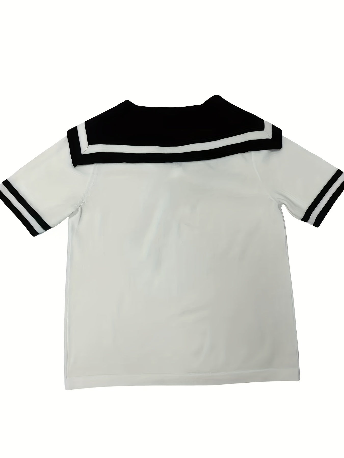 Women'S Sailor Neck Top White Black Bow Short Sleeve Polyester Casual Pullover