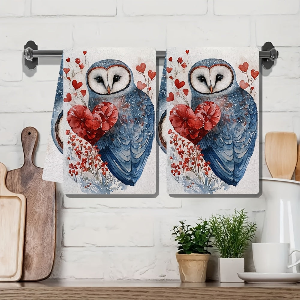 "Valentine's Owl Design" oshxona sochiqlari - 2 ta to'plam, juda yumshoq va yuqori singdiruvchi, mashinada yuvish mumkin bo'lgan idish qo'l sochiqlari, 40.64x60.96 sm - bayram bezaklari va oshxonada har kuni foydalanish uchun ideal.