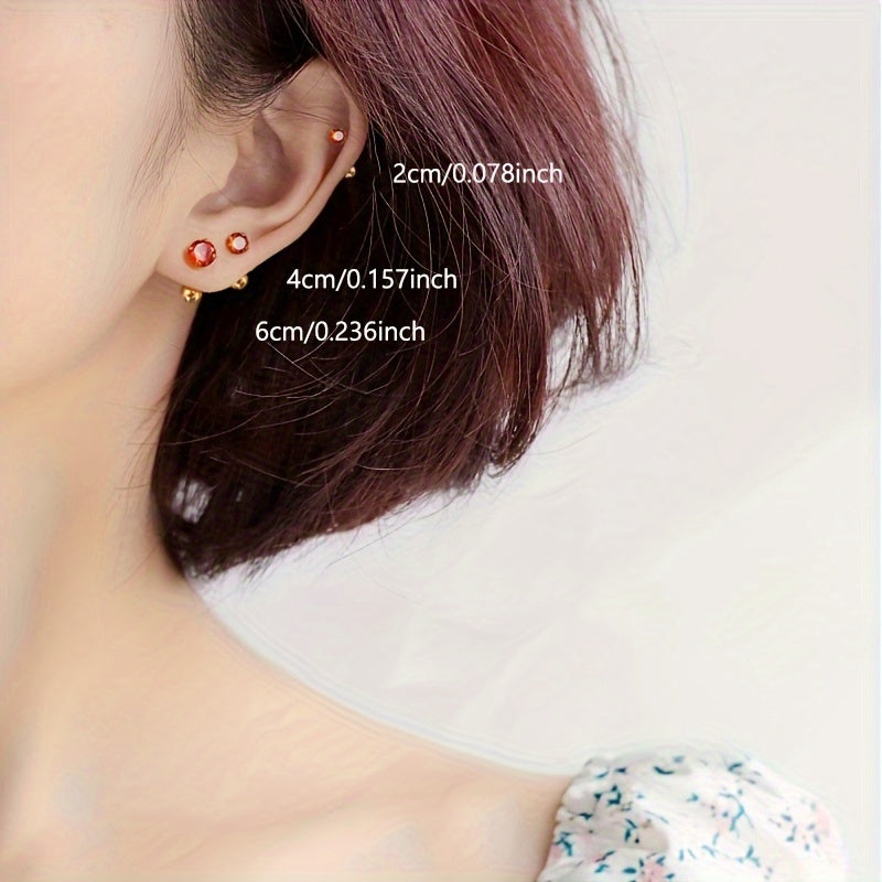 Zarif Vintage Uslubidagi Sterling Silver Stud Muntazamlari Qizil Zirconiya bilan - Gippoallergen va Ayollar uchun Kundalik Kiymak Uchun Mukammal