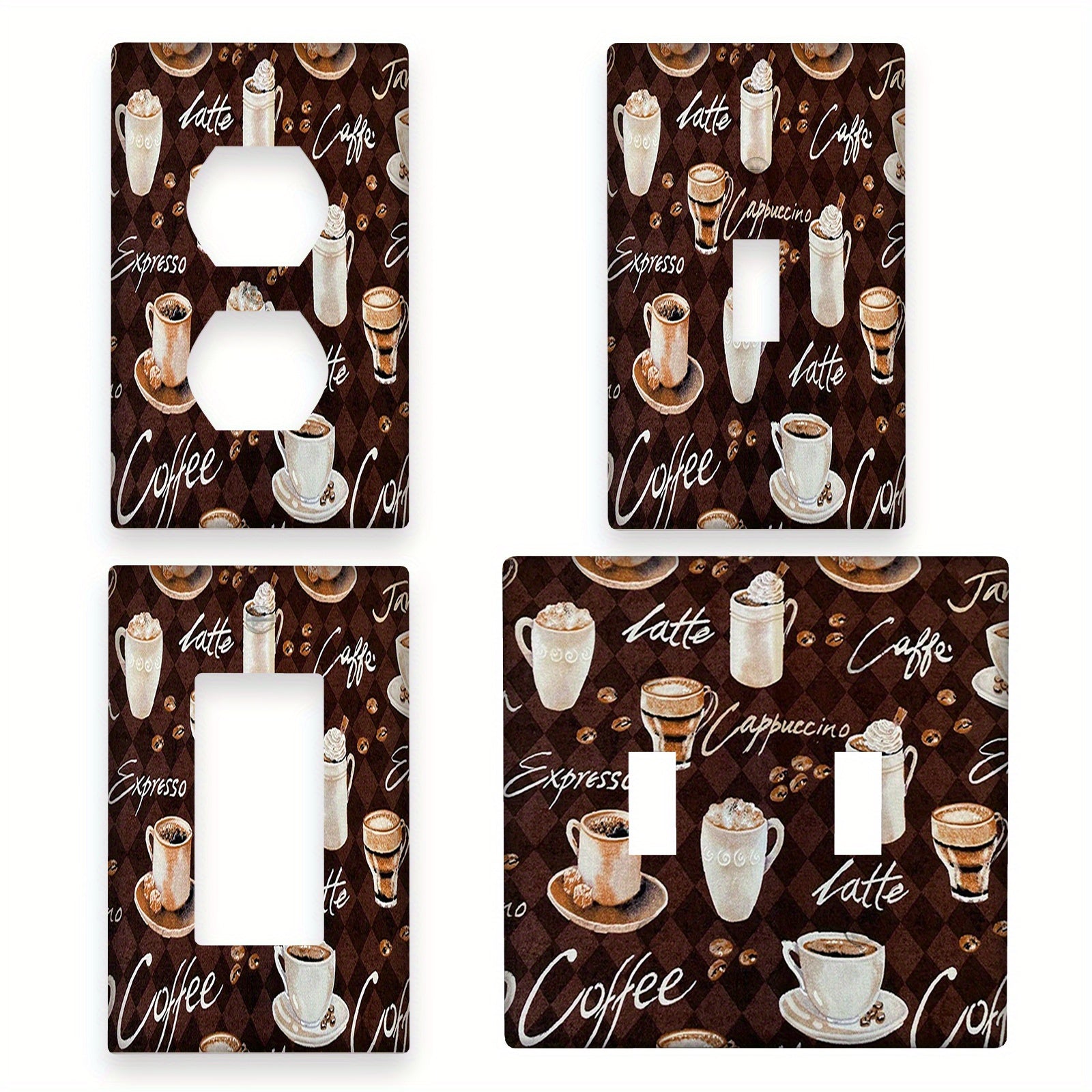 Cubierta de plato para pared de café con diseño de arte latte, fondo marrón, para decoración de cocina y dormitorio, 1-gang y 2-gang