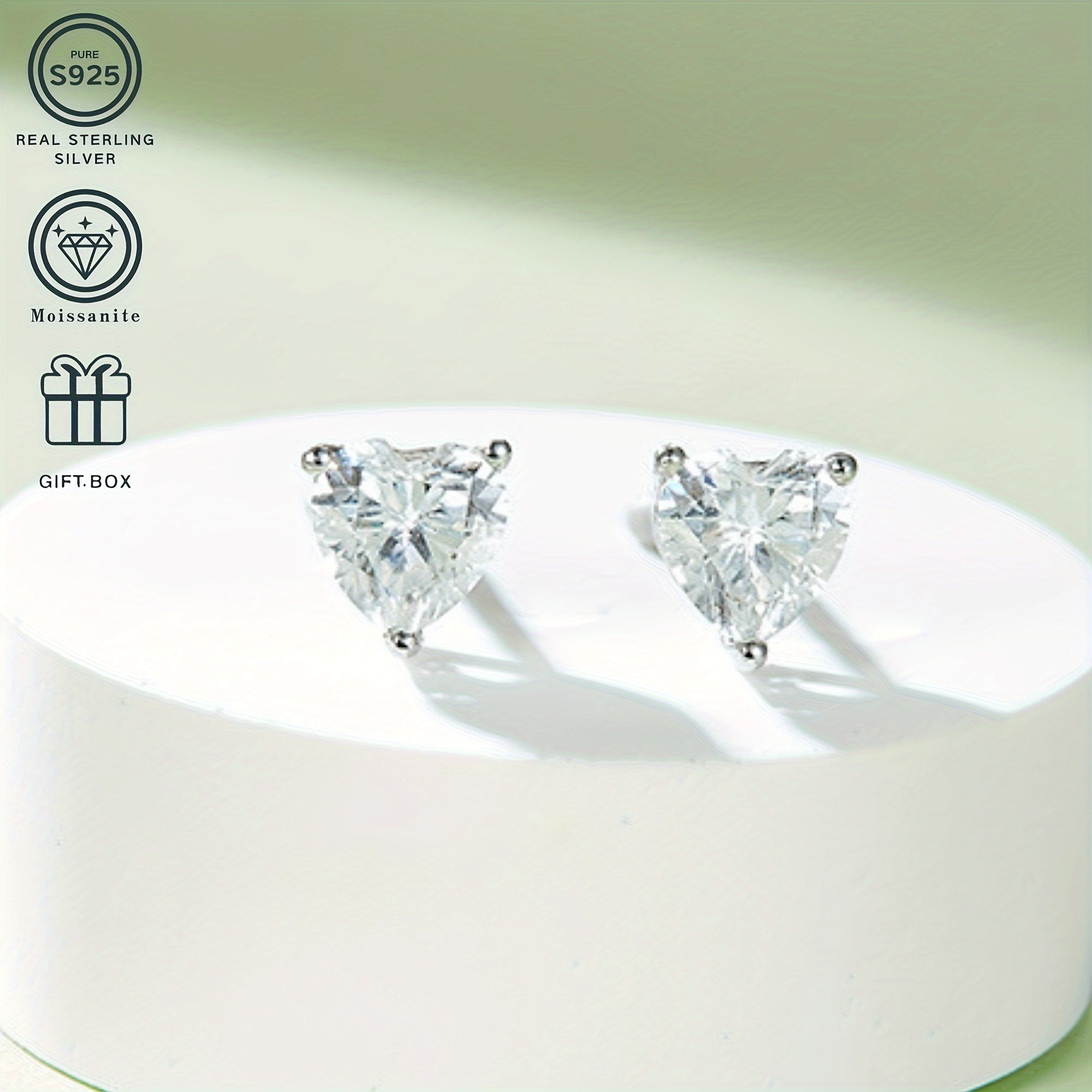 925 Silver Plated Jewelry Set Heart-Shaped Moissanite Necklace Earrings Wedding Festival Gift Box