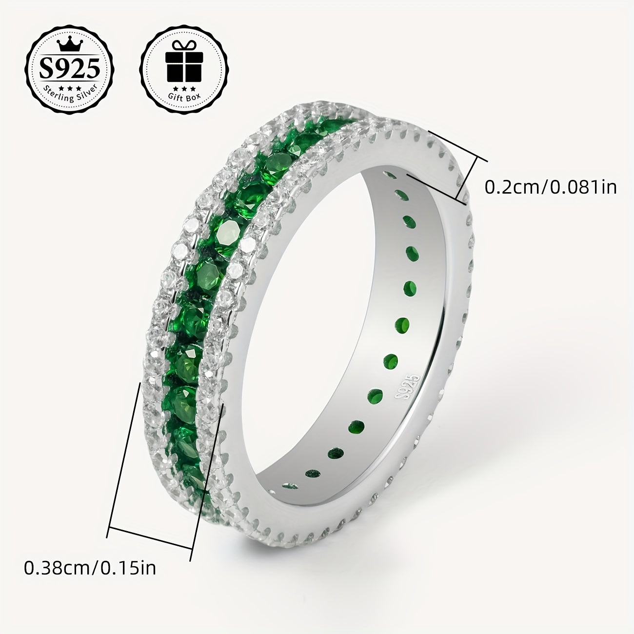 Unisex Sterling Silver Eternity Ring with Cubic Zirconia 18K Gold Plated