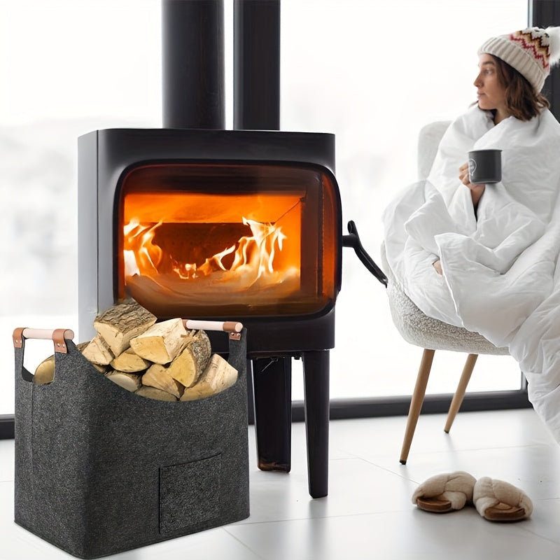 Extra Large Felt Firewood Basket Foldable Storage Bag with Reinforced Handles