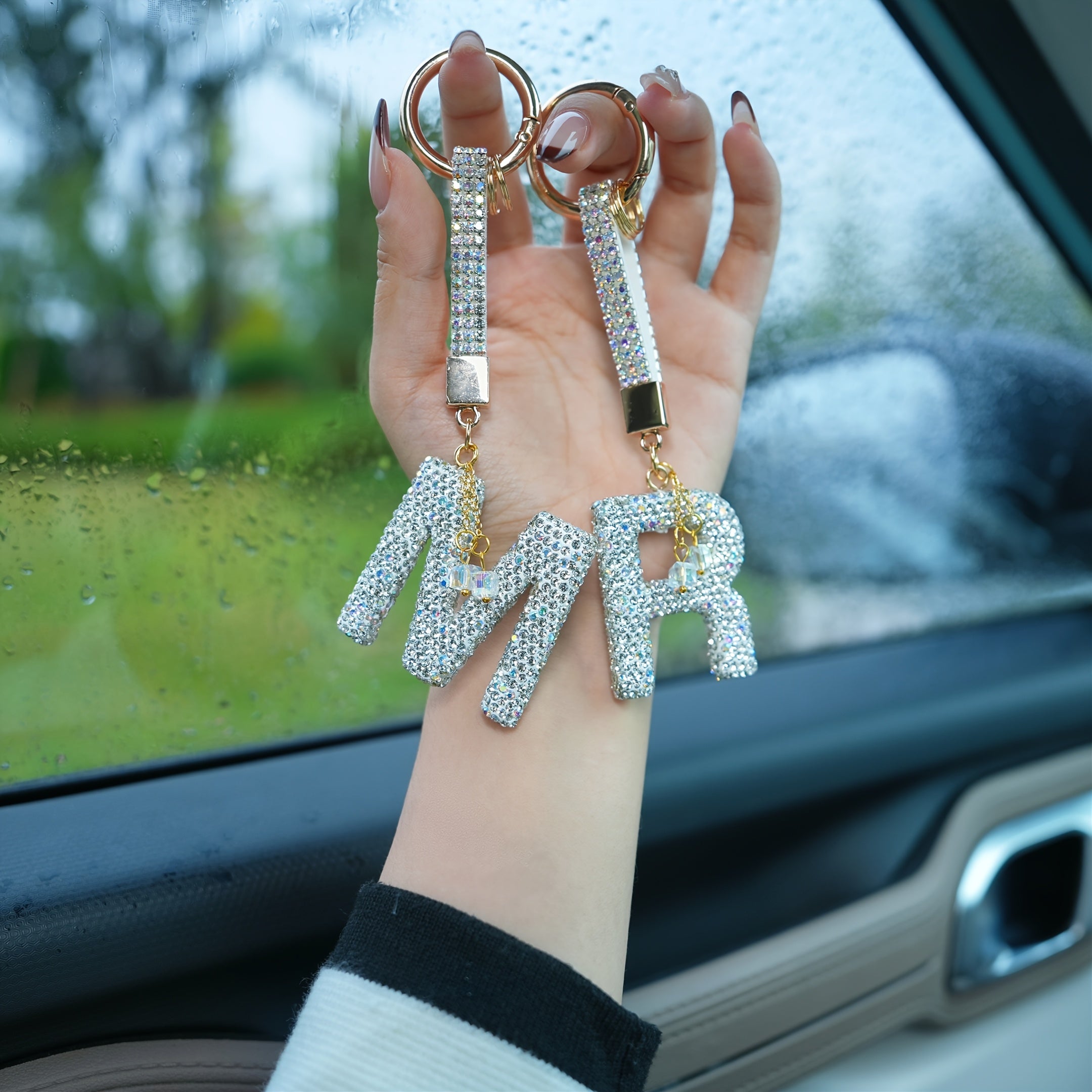 Resin Letter M Keychain Rhinestone Decor Gift Accessory for Birthdays and Christmas