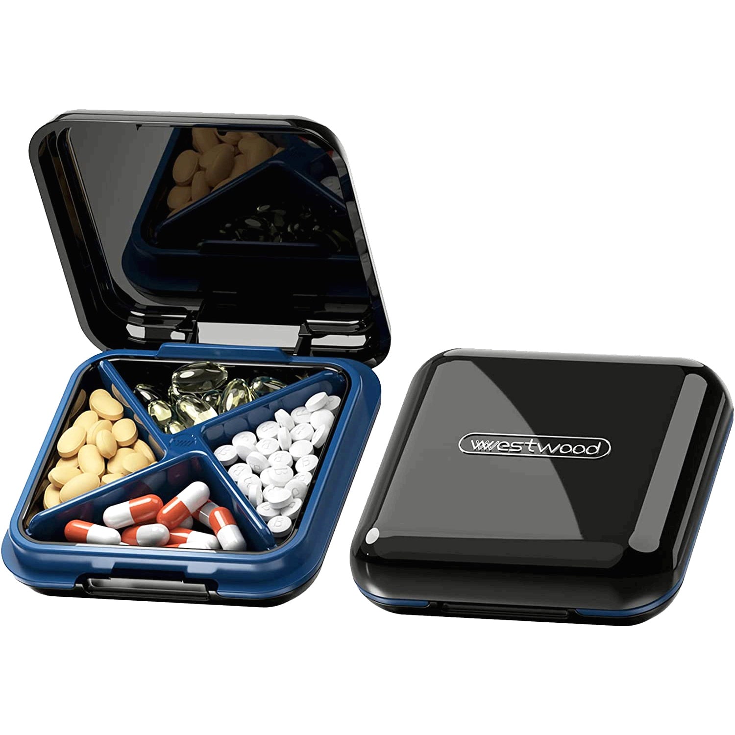Compact Waterproof Pill Box for Travel, 4-Compartment Medicine Organizer