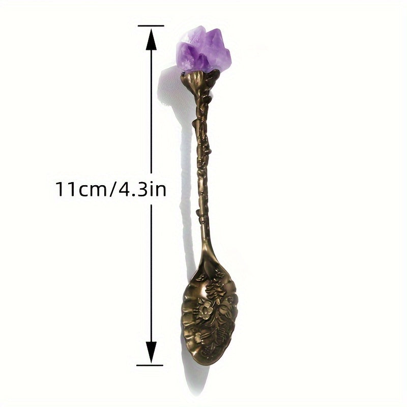 Set of Four Natural Amethyst Spoons with Tooth Flower Pattern for Desserts and Coffee