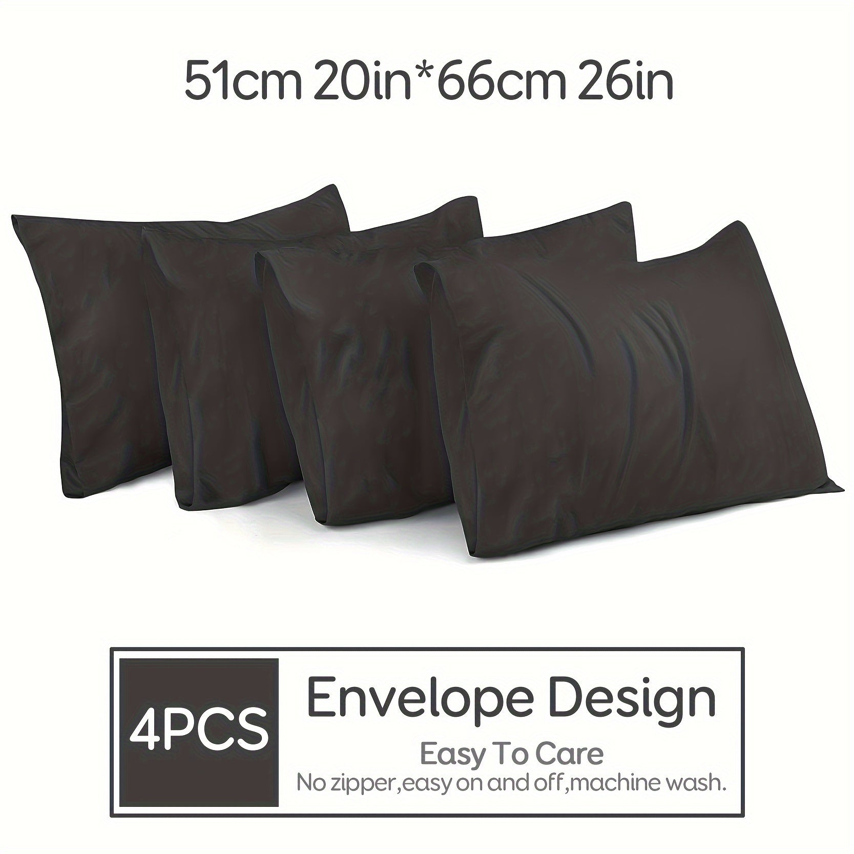 Set of 4 Microfiber Pillowcases Solid Color for Bedroom and Living Room