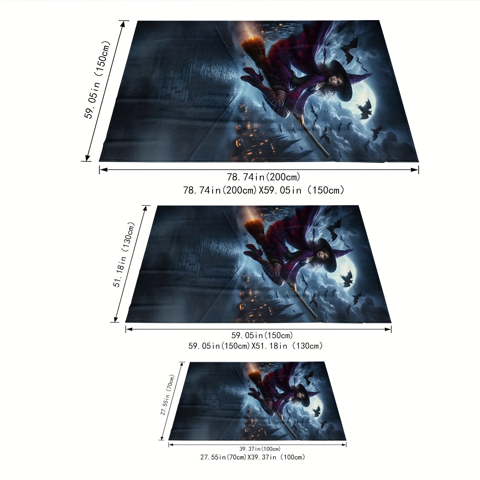 Halloween Witch Broom Flannel Blanket Quilted Anime Bedding Hypoallergenic All-Season Polyester Throw for Sofa Bed Camping